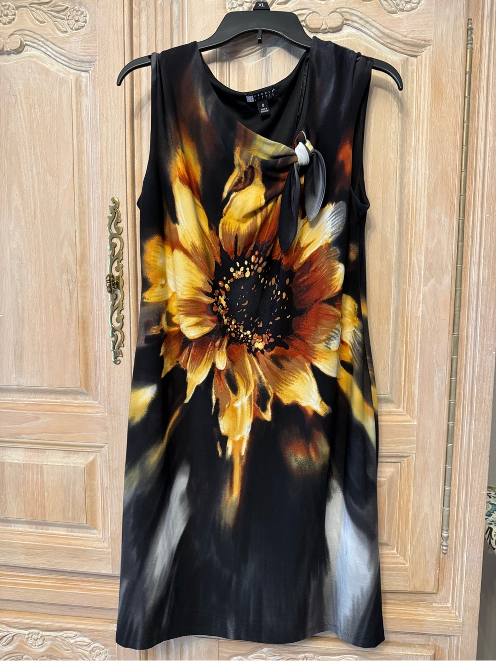Black and Yellow Sunflower Sleeveless Shift Tunic